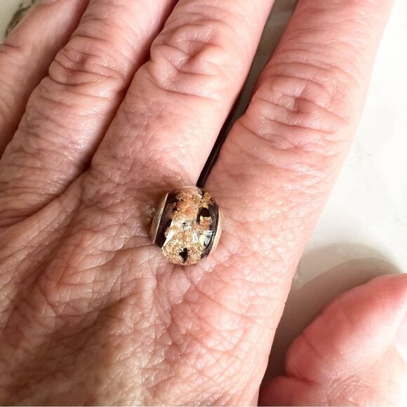 Zable Sterling Silver Murano Glass Gold Brown 4mm Bead - Picture 1 of 9